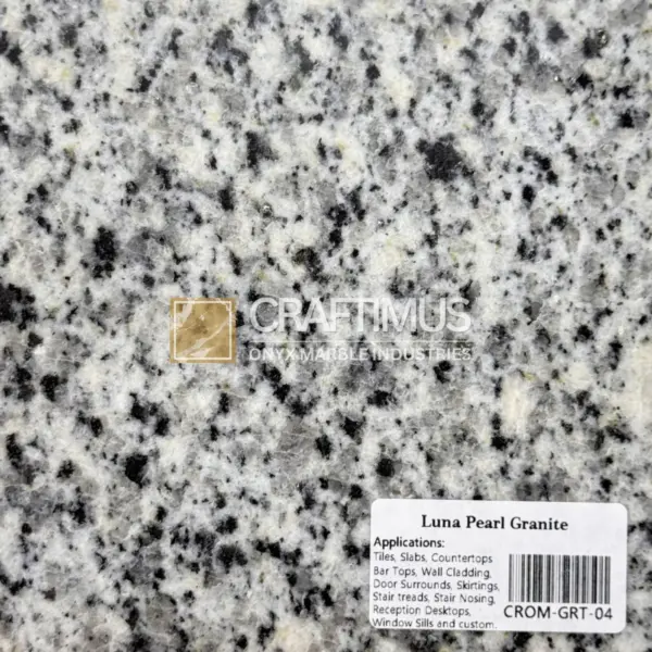 Luna Pearl Granite, gray and white speckled natural stone for countertops, tiles, and wall cladding.