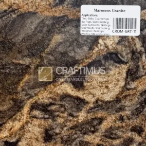 Maroccos granite slab, multicolor with brown and gold veining, ideal for countertops and tiles.