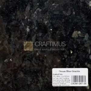 Ocean Blue Granite slab, dark tones, ideal for countertops, tiles, wall cladding, and more.