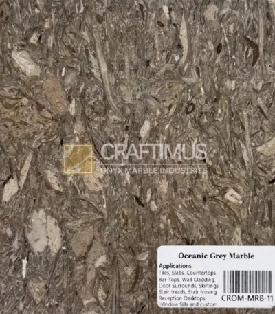 Oceanic Grey Marble, natural stone product, ideal for tiles, slabs, countertops, and wall cladding applications.