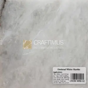 Oriental White Marble slab, elegant gray and white veining perfect for countertops and tiles.