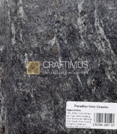 Paradiso Grey Granite slab for tiles, countertops, bar tops, and wall cladding applications.