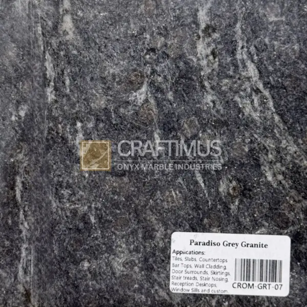 Paradiso Grey Granite slab for tiles, countertops, bar tops, and wall cladding applications.