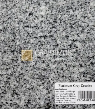 Platinum Grey Granite slab suitable for tiles, countertops, and wall cladding applications.