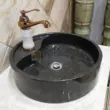 Black marble round sink with elegant faucet, perfect for modern bathrooms.