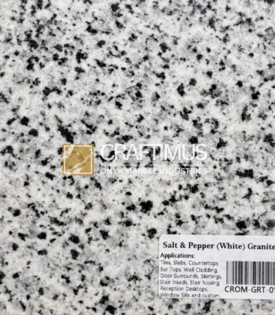 Salt and Pepper Granite slab, ideal for countertops, tiles, and wall cladding, featuring a speckled texture.