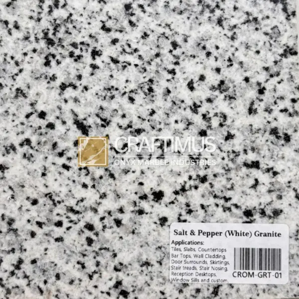 Salt and Pepper Granite slab, ideal for countertops, tiles, and wall cladding, featuring a speckled texture.