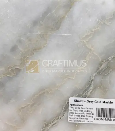 Shadow Grey Gold Marble slab, featuring elegant grey tones with gold veining, ideal for tiles and countertops.