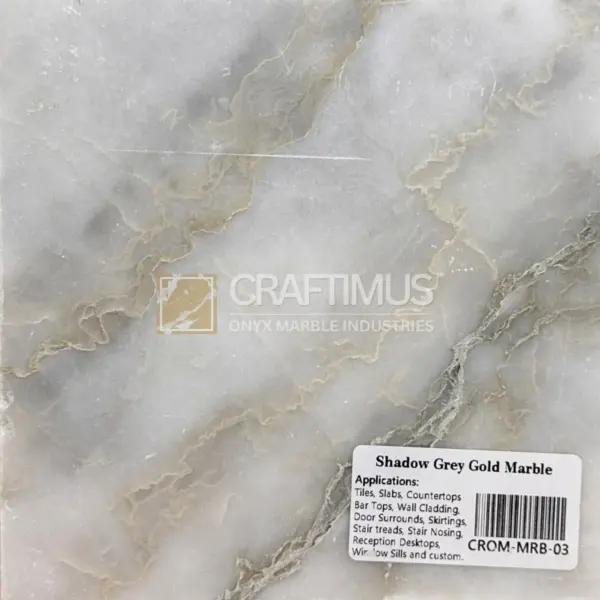 Shadow Grey Gold Marble slab, featuring elegant grey tones with gold veining, ideal for tiles and countertops.