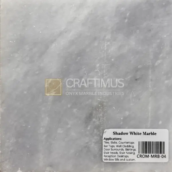 Shadow White Marble slab ideal for tiles, countertops, and wall cladding applications. Elegant light gray hue.