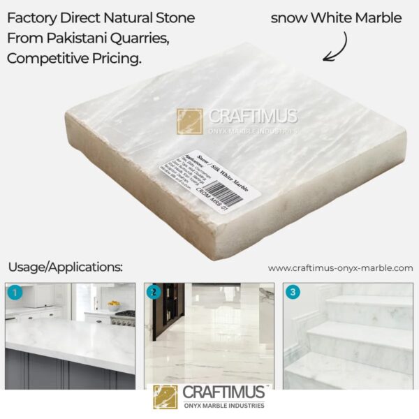 Snow White Marble natural stone slab, perfect for countertops, floor tiles, and stairings.