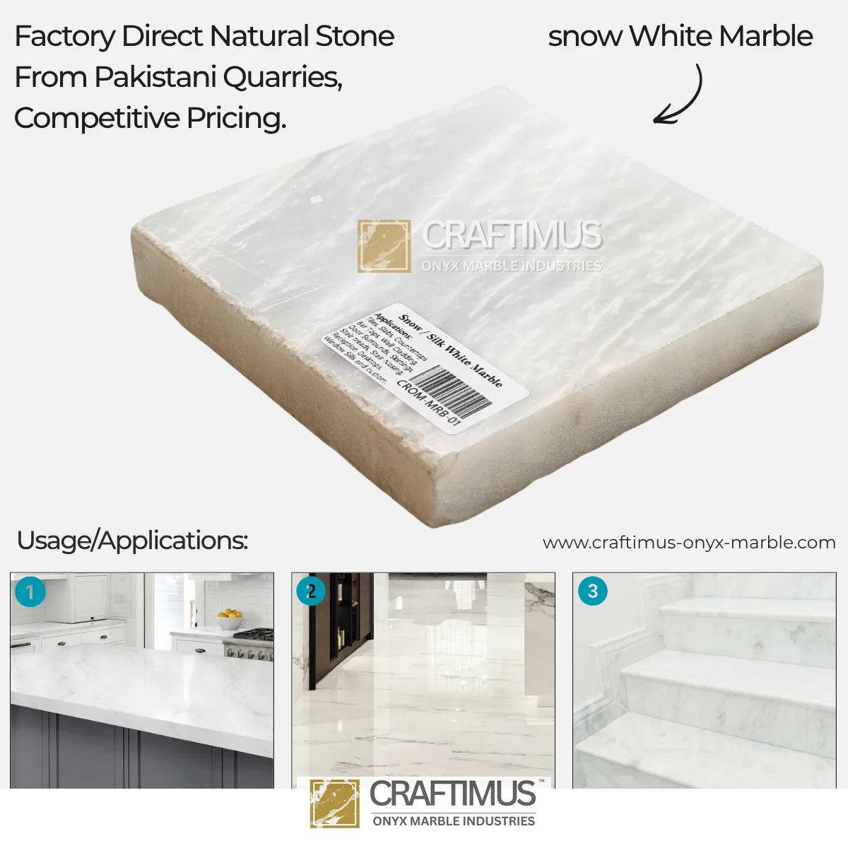 Snow White Marble: Pakistani Quarry-Direct Specifications for Architects & Designers Snow White Marble natural stone slab, perfect for countertops, floor tiles, and stairings.