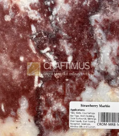 Strawberry Marble in rich red with white veining, ideal for countertops, tiles, and wall cladding.