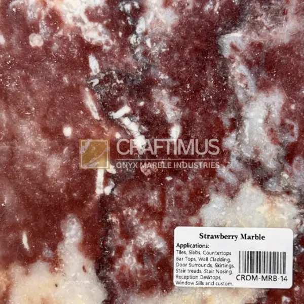 Strawberry Marble in rich red with white veining, ideal for countertops, tiles, and wall cladding.