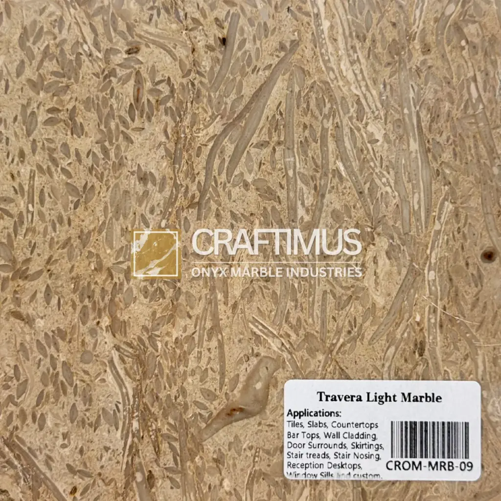 Travera Light Marble, beige natural stone, ideal for countertops, tiles, and wall cladding applications.