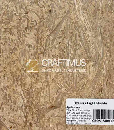 Travera Light Marble, beige natural stone, ideal for countertops, tiles, and wall cladding applications.