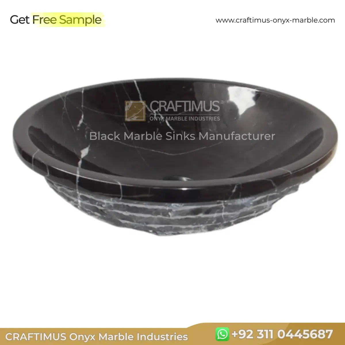 Black marble sink with natural stone finish, featuring elegant swirling patterns and a modern design.