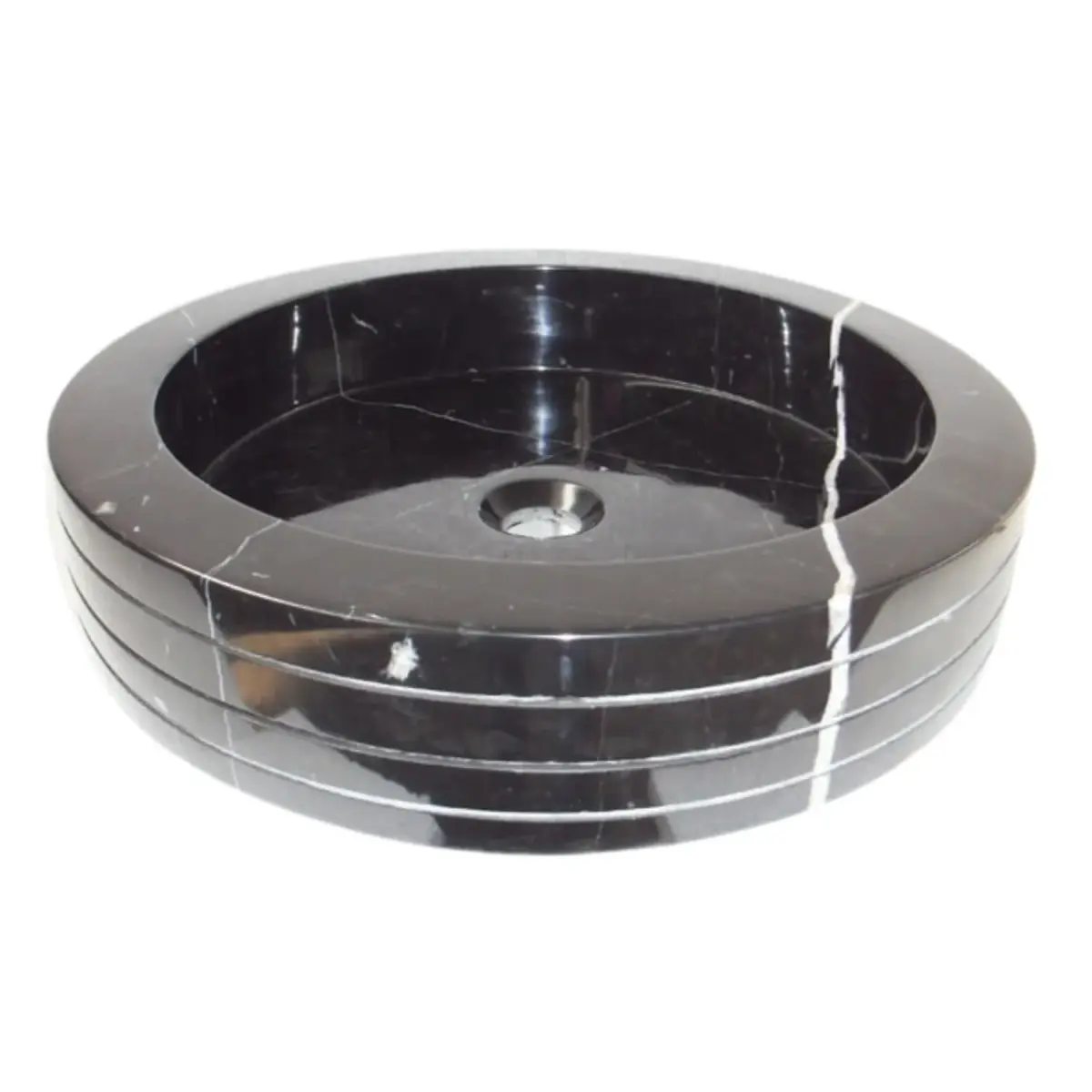 Polished Black Marble Round Vessel Sink