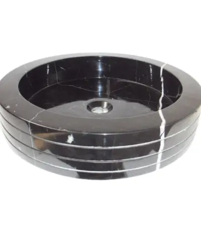 Polished Black Marble Round Vessel Sink