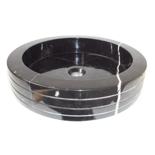 Polished Black Marble Round Vessel Sink