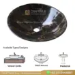 Black marble vessel sink with polished finish and unique veining patterns. Elegant addition for modern bathrooms.