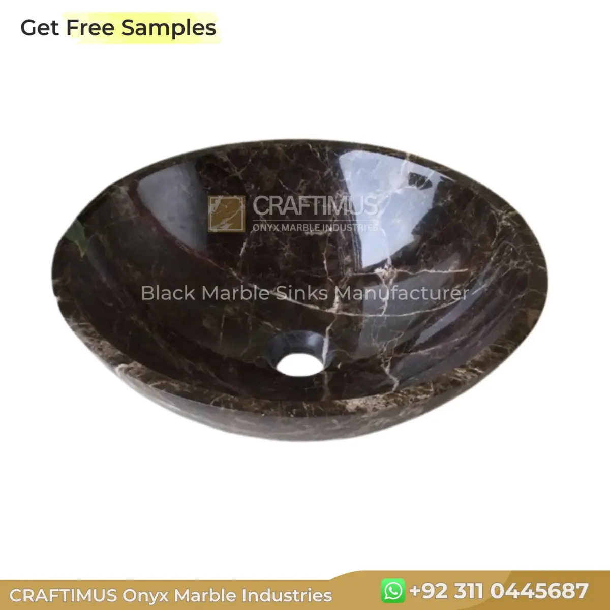 Black marble sink, elegant rounded design, perfect for modern bathrooms and luxury interiors.