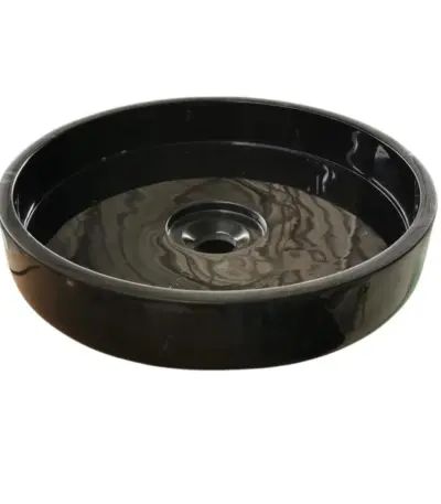 Absolute Black Marble Round Bathroom Sink