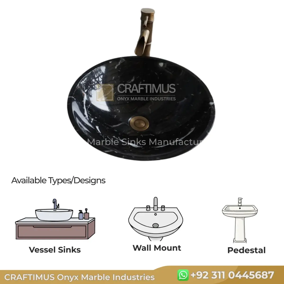 Black onyx marble vessel sink with a sleek design and modern faucet. Ideal for stylish bathrooms and decor.
