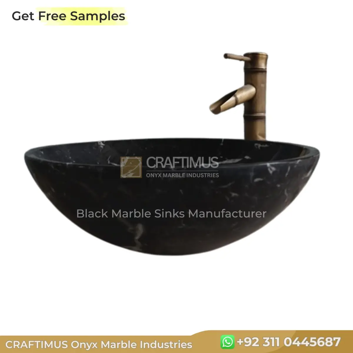 Black marble sink with elegant design and brass faucet, perfect for modern bathrooms.