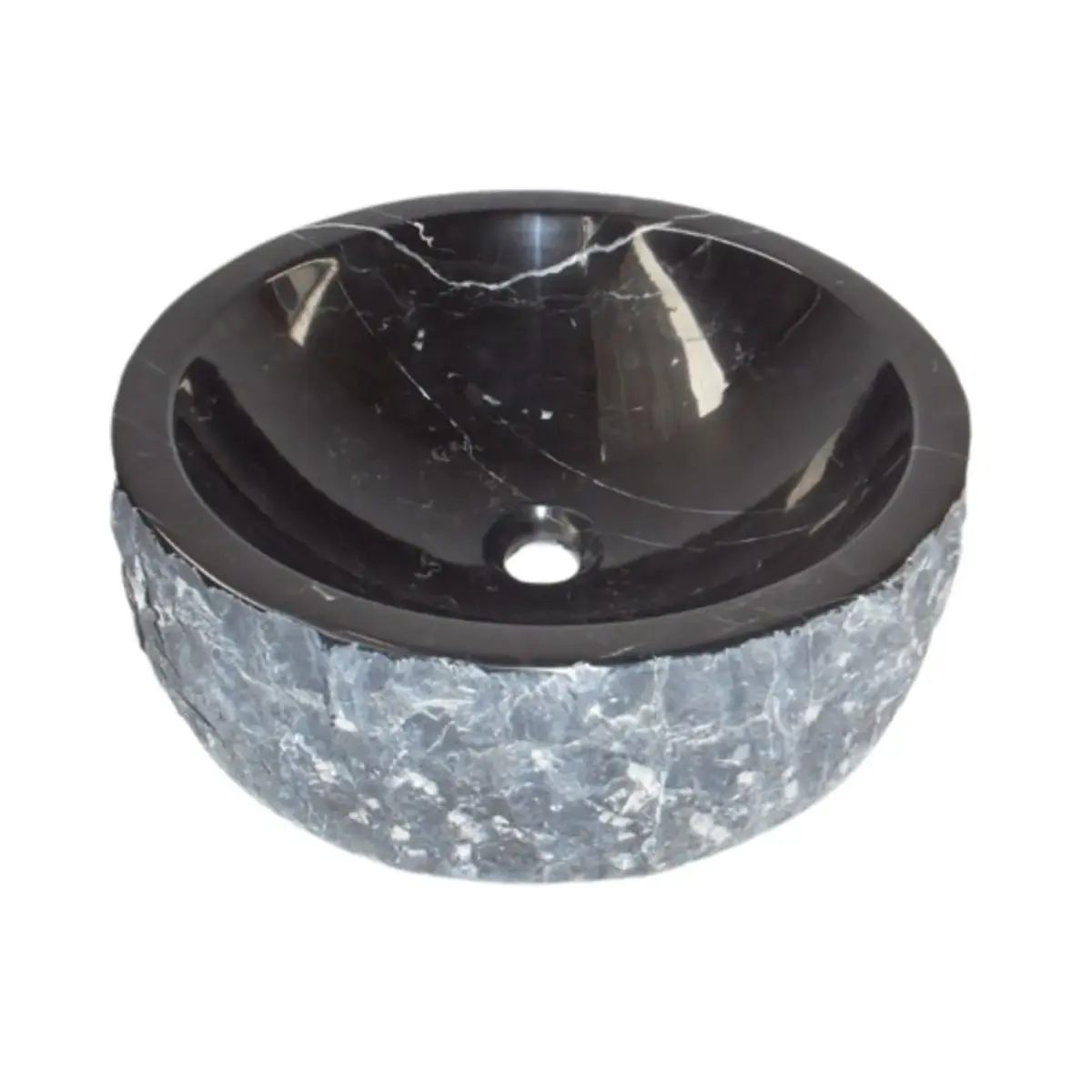 Chiselled Black Marble Round Vessel Sink