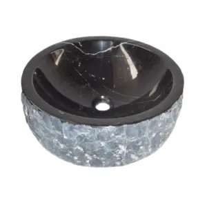 Chiselled Black Marble Round Vessel Sink