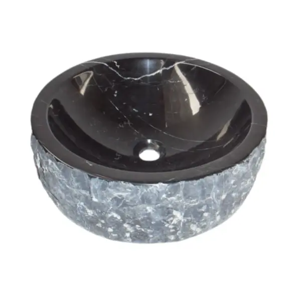 Chiselled Black Marble Round Vessel Sink