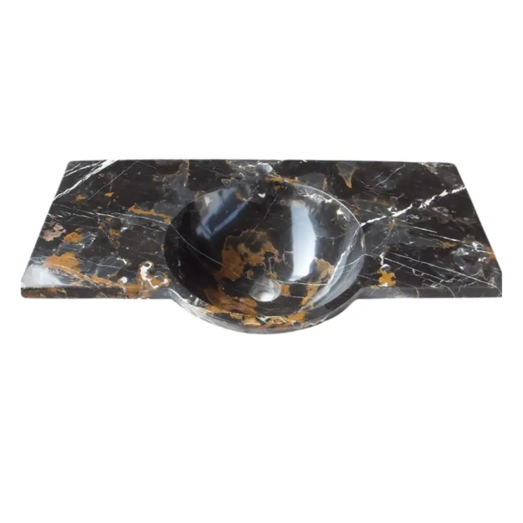 black and gold marble integrated round sink