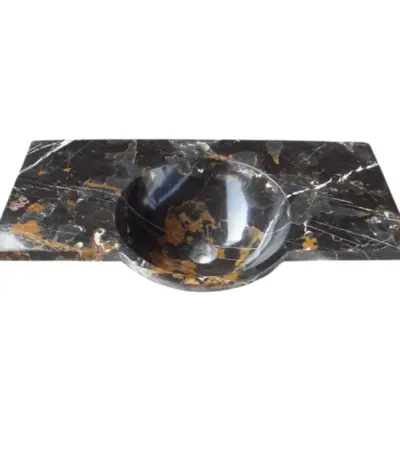 black and gold marble integrated round sink