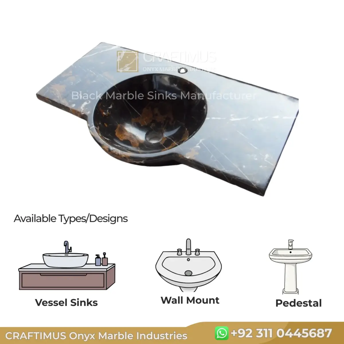 Black marble sink with countertop, elegant design for bathroom vanities and decor.