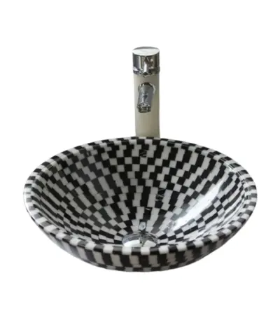 Black and White marble Mosaic design round sink