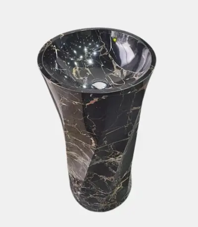 Black & Gold Marble Spiral Pedestal Sink