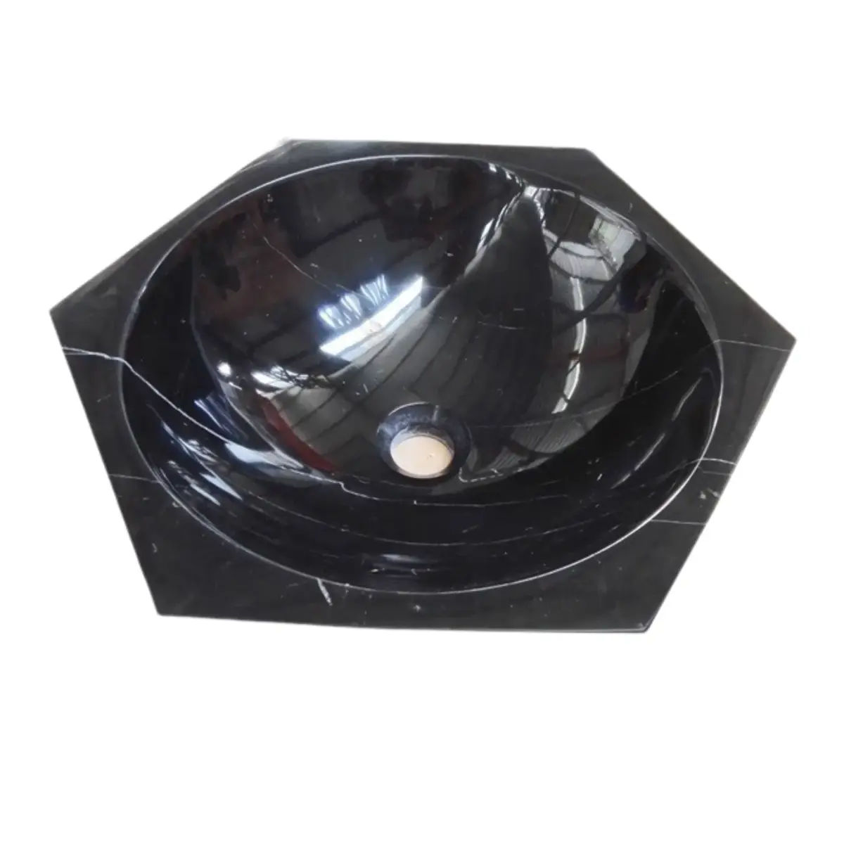 Black Marble Diamond Design Round Bathroom Sink