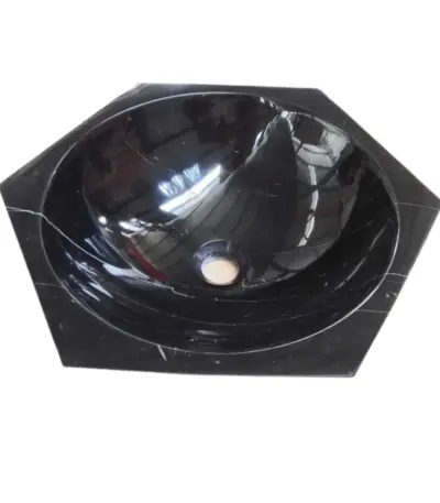 Black Marble Diamond Design Round Bathroom Sink