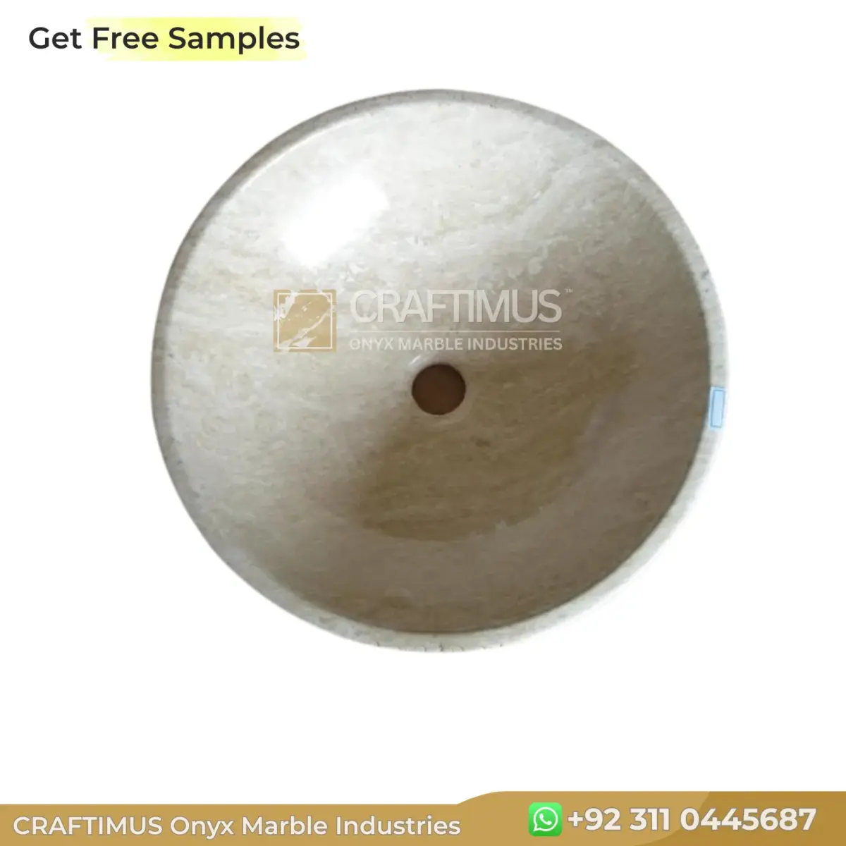 Onyx marble sink, round shape, creamy beige color, ideal for elegant bathroom design.