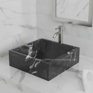 Black Marquina Marble Square Shaped Vessel Sink