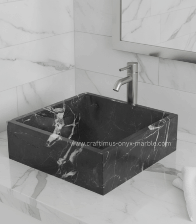 Black Marquina Marble Square Shaped Vessel Sink