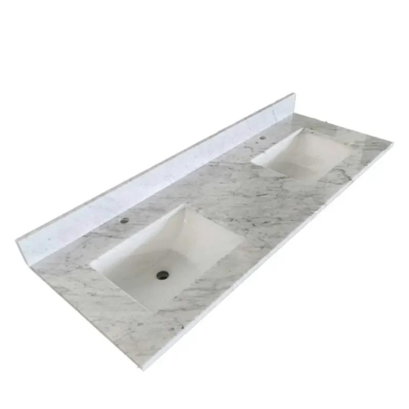 White Marble Bathroom Countertops dual sinks white background image